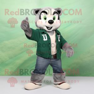 Forest Green Badger mascot costume character dressed with a Boyfriend Jeans and Bracelets
