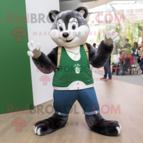 Forest Green Badger mascot costume character dressed with a Boyfriend Jeans and Bracelets