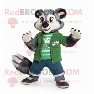 Forest Green Badger mascot costume character dressed with a Boyfriend Jeans and Bracelets