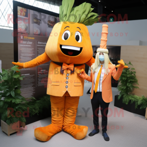 Gold Carrot mascot costume character dressed with a Dress Shirt and Hairpins