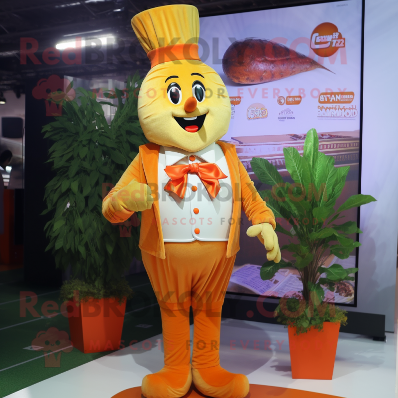 Gold Carrot mascot costume character dressed with a Dress Shirt and Hairpins Gold Carrot mascot costume character dressed with a Dress Shirt and Hairpins