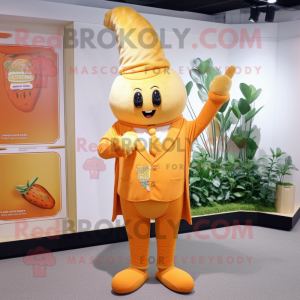 Gold Carrot mascot costume character dressed with a Dress Shirt and Hairpins