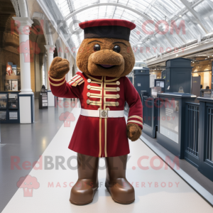 Brown British Royal Guard mascot costume character dressed with a Romper and Scarves