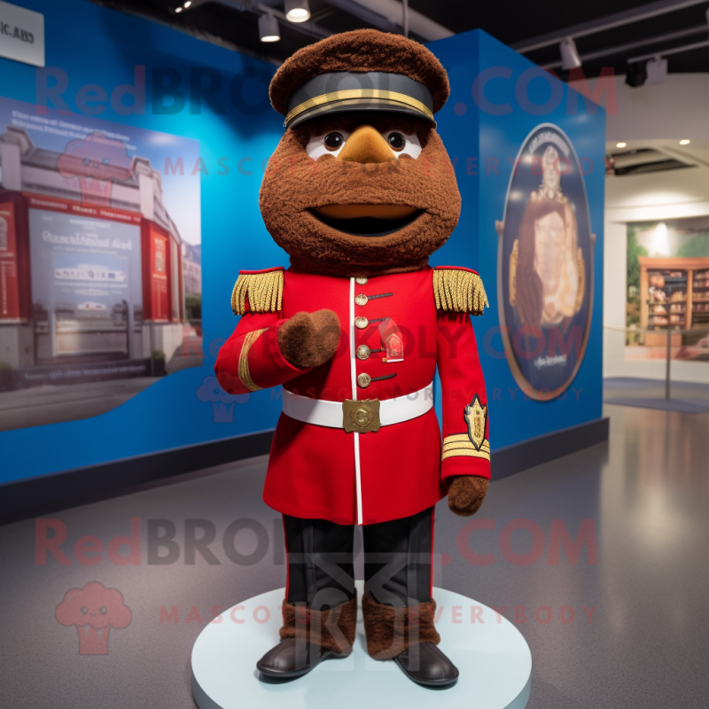 Brown British Royal Guard mascot costume character dressed with a Romper and Scarves