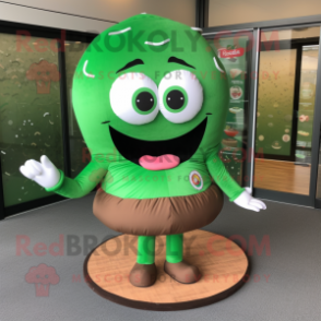 Forest Green Donut mascot costume character dressed with a Mini Skirt and Shoe laces