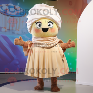 Beige Cupcake mascot costume character dressed with a Wrap Skirt and Shawls