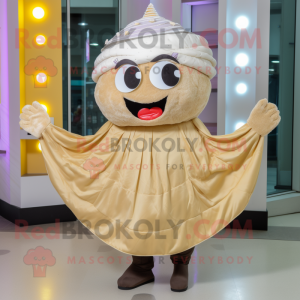Beige Cupcake mascot costume character dressed with a Wrap Skirt and Shawls