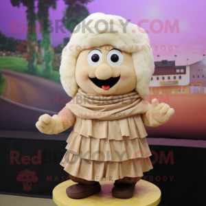 Beige Cupcake mascot costume character dressed with a Wrap Skirt and Shawls