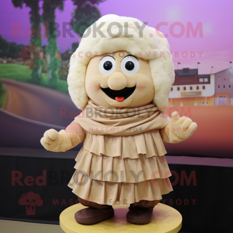 Beige Cupcake mascot costume character dressed with a Wrap Skirt and Shawls Beige Cupcake mascot costume character dressed with a Wrap Skirt and Shawls