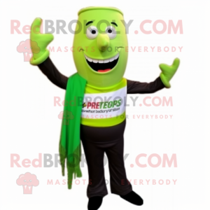 Forest Green Asparagus mascot costume character dressed with a T-Shirt and Pocket squares