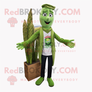 Forest Green Asparagus mascot costume character dressed with a T-Shirt and Pocket squares