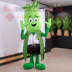 Forest Green Asparagus mascot costume character dressed with a T-Shirt and Pocket squares