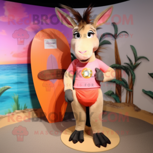 Peach Donkey mascot costume character dressed with a Rash Guard and Hair clips