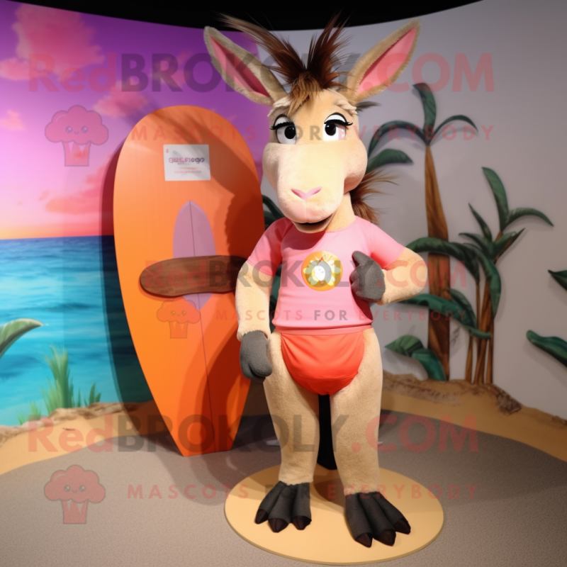 Peach Donkey mascot costume character dressed with a Rash Guard and Hair clips Peach Donkey mascot costume character dressed with a Rash Guard and Hair clips
