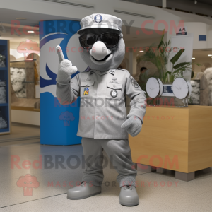 Silver Air Force Soldier mascot costume character dressed with a Swimwear and Sunglasses