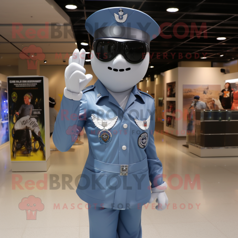 Silver Air Force Soldier mascot costume character dressed with a Swimwear and Sunglasses