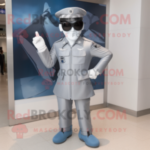 Silver Air Force Soldier mascot costume character dressed with a Swimwear and Sunglasses