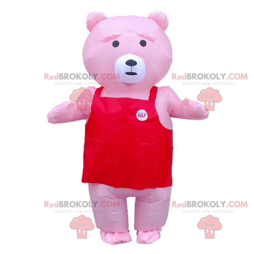 Mascotte de nounours rose gonflable, costume d'ours rose géant