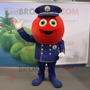 Navy Tomato mascot costume character dressed with a Long Sleeve Tee and Brooches