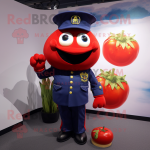 Navy Tomato mascot costume character dressed with a Long Sleeve Tee and Brooches