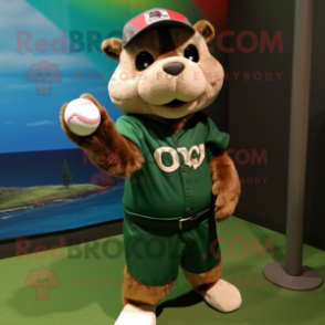 Olive Otter mascot costume character dressed with a Baseball Tee and Cummerbunds