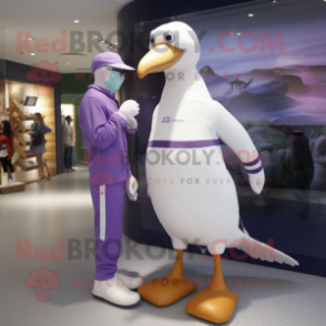 Purple Albatross mascot costume character dressed with a Trousers and Watches