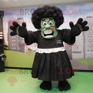 Black Frankenstein mascot costume character dressed with a Skirt and Gloves