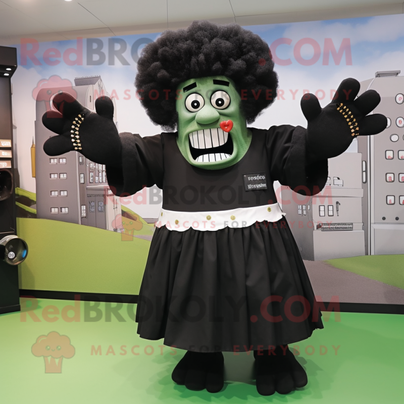 Black Frankenstein mascot costume character dressed with a Skirt and Gloves Black Frankenstein mascot costume character dressed with a Skirt and Gloves