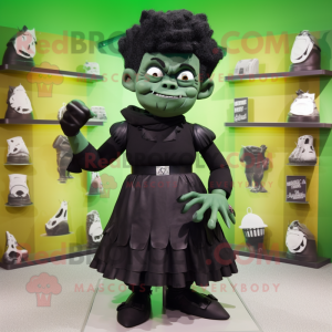 Black Frankenstein mascot costume character dressed with a Skirt and Gloves