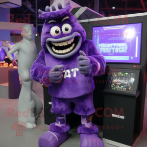 Purple Frankenstein'S Monster mascot costume character dressed with a Cover-up and Digital watches