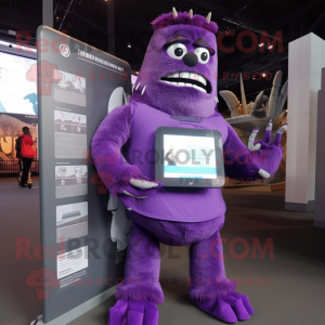 Purple Frankenstein'S Monster mascot costume character dressed with a Cover-up and Digital watches