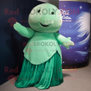 Green Stellar'S Sea Cow mascot costume character dressed with a A-Line Skirt and Shawls