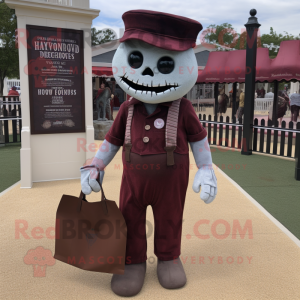 Maroon Graveyard mascot costume character dressed with a Henley Shirt and Tote bags