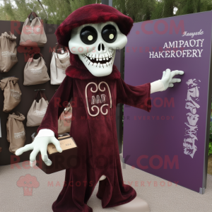 Maroon Graveyard mascot costume character dressed with a Henley Shirt and Tote bags