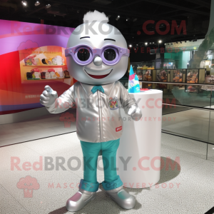 Silver Candy mascot costume character dressed with a Long Sleeve Tee and Eyeglasses