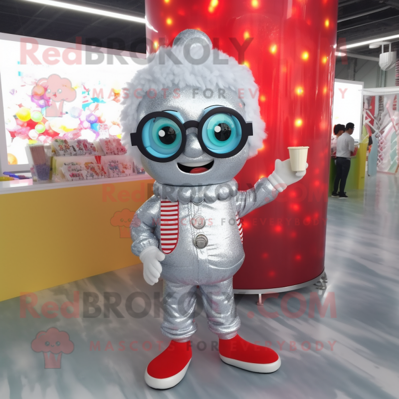 Silver Candy mascot costume character dressed with a Long Sleeve Tee and Eyeglasses