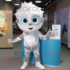 Silver Candy mascot costume character dressed with a Long Sleeve Tee and Eyeglasses