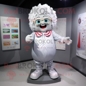 Silver Candy mascot costume character dressed with a Long Sleeve Tee and Eyeglasses