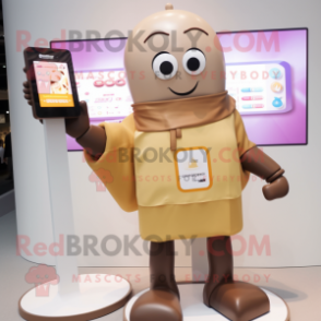 Beige Chocolate Bar mascot costume character dressed with a Raincoat and Smartwatches