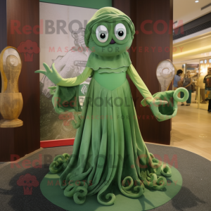 Olive Kraken mascot costume character dressed with a Evening Gown and Keychains