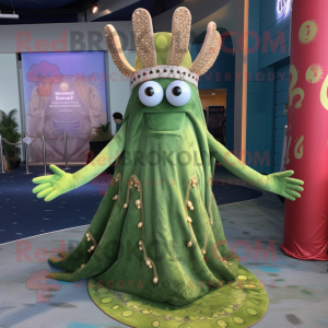 Olive Kraken mascot costume character dressed with a Evening Gown and Keychains