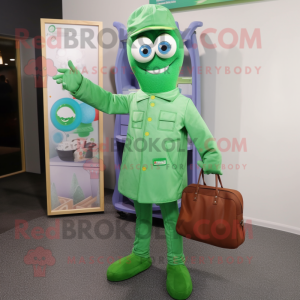 Green Doctor mascot costume character dressed with a Flare Jeans and Tote bags