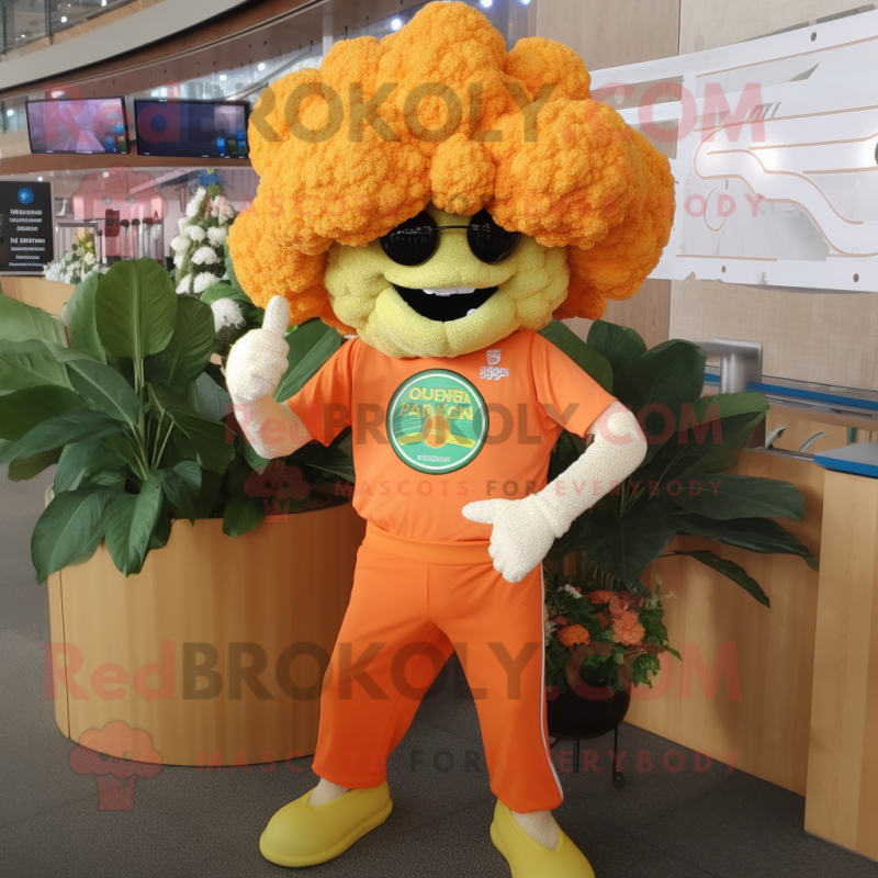 Orange Cauliflower mascot costume character dressed with a Capri Pants and Caps Orange Cauliflower mascot costume character dressed with a Capri Pants and Caps