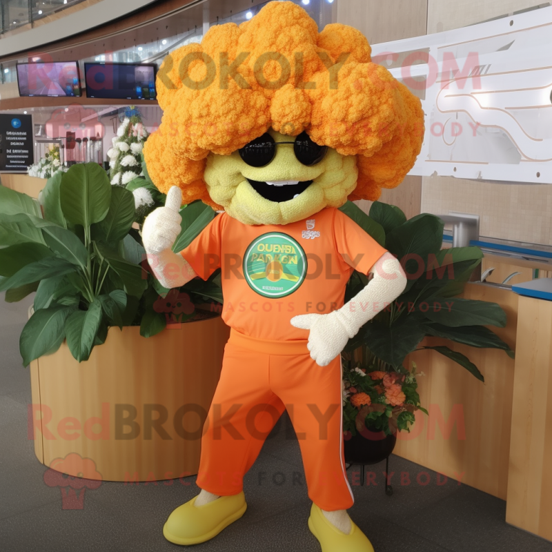 Orange Cauliflower mascot costume character dressed with a Capri Pants and Caps