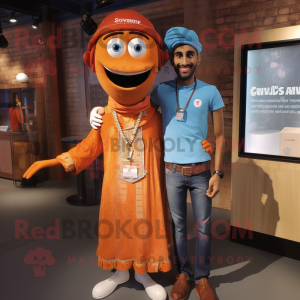 Rust Tikka Masala mascot costume character dressed with a Boyfriend Jeans and Necklaces