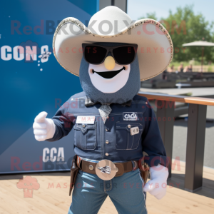 Navy Cowboy mascot costume character dressed with a T-Shirt and Sunglasses
