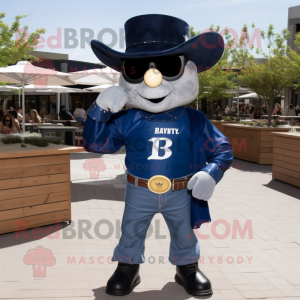 Navy Cowboy mascot costume character dressed with a T-Shirt and Sunglasses