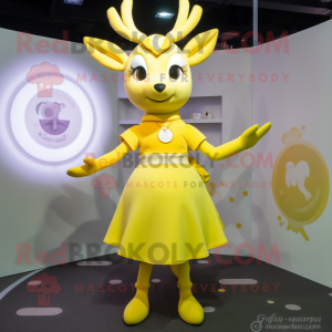 Lemon Yellow Deer mascot costume character dressed with a Circle Skirt and Necklaces