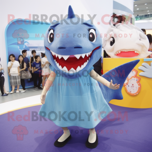 nan Shark mascot costume character dressed with a Pleated Skirt and Anklets