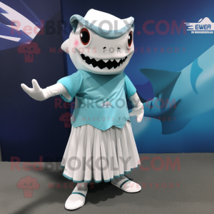 nan Shark mascot costume character dressed with a Pleated Skirt and Anklets